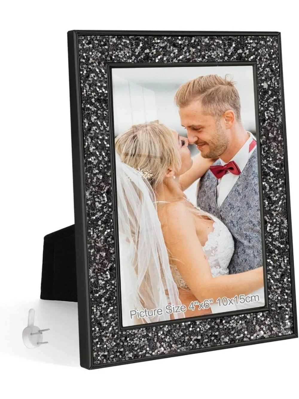 Glitter Black 4x6 Picture Frame with HD Glass - Stylish Photo Display for Home